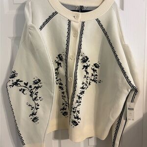 Anthropologie Ivory and Black Floral Cardigan
